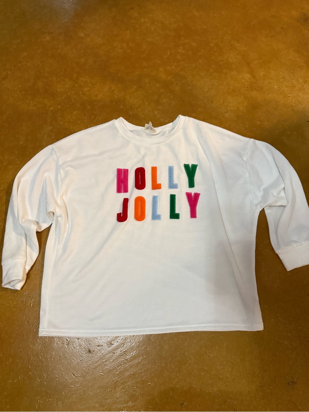 Fantastic Fawn White "Holly Jolly" Multicolor Letter Pullover